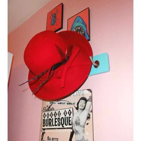 Vintage Scala Red Wool Cloche Hat w/ Feathers upturn brim church hat pinup retro main image 9